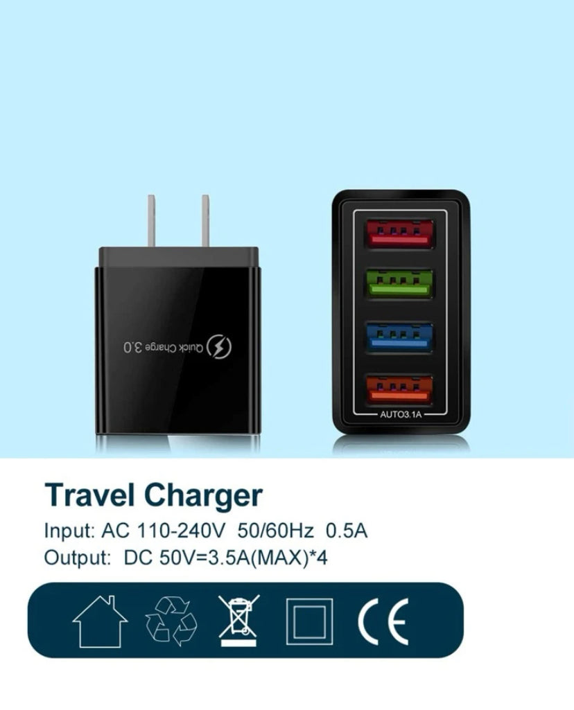 USB Wall Charger Plug Block Cube 4 Port Portable Quick Charger
